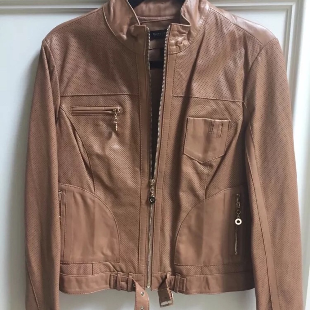 White House | Black Market Tan Leather Jacket Sz M